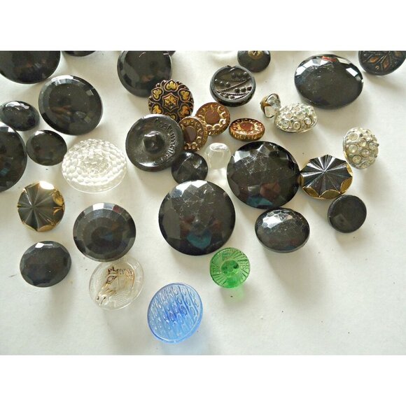 42 Vintage Glass Buttons & Rhinestone Buttons Collection Jet Black - Picture 4 of 5